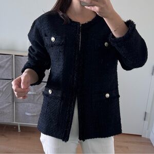 Stola. Japan Fringe Tweed Jacket - Navy/Black - Size 36